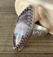 Sterling Silver Chevron Amethyst Ring SIZE 10 Gemstone Artisan Scroll Band LARGE