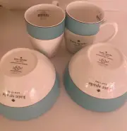 Kate Spade Rutherford Circle Turquoise Set of 2 Cereal Soup Bowls & 2 Mugs