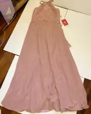 JJ's House A-Line Halter Floor Length Chiffon Lace Junior Bridesmaids Dress J12