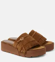 [Gianvito Rossi] Gianvito Rossi Fringed suede slides AU 7 beige