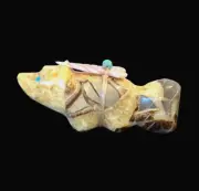 Zuni Fetish by Leland Boone , Septarian Wolf w/Spirit Bundle, 2 7/8" Long