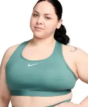 Nike Womens Plus Size Active Medium-Support Padded Logo Sports Bra Green 1X