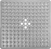 Square Shower Mat Non Slip, 21x 21in Anti-Slip Shower Mats with Suctions Cups and Drain Hole, Machine Washable Bathroom Mats for Kids Elderly(Grey)