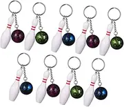 DECOMELODY 9pcs Metal Cute Mini Bowling Ball Key Ring Chain Bowling Party Favors Carnival Reward Present Party Bag Present Fillers Sports Souvenir for DIY Writing Assorted Color