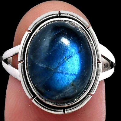 Blue Fire Labradorite - Madagascar 925 Sterling Silver Ring s.8 Jewelry R-1012