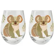 2x Urban 12cm FB Koala Wine Glass Drinking Stemless Cup Glassware Grey/Green