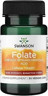 Swanson Folate 5-Methyltetrahydrofolic Acid - High Potency Bioactive Form 800 mcg Dfe 30 Veg Caps