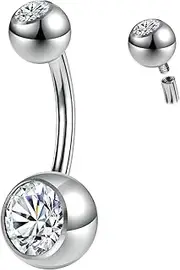 [ZS] ASTM F136 Solid Titanium Belly Button Ring, 14G Cubic Zircon Navel Ring Navel Piercing, Internally Threaded Navel Barbell Stud Long Bar Body Piercing Jewelry for Women