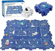 ZCOINS Space Astronauts Theme Puzzle Track Car Playset for Kids, Puzzle Mat Rail Train STEM Montessori Toys, DIY Road Builder Board Game Educational Gift Toys for 3 4 5 6 7 Year Old Boys
