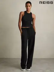 Reiss Black Laney Interlock Wide-Leg Drawstring Joggers (AB2422) | $280