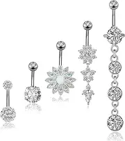 [YOVORO] 5-10PCS 14G 316L Stainless Steel Dangle Belly Button Rings for Women Navel Rings Curved Barbell Body Piercing