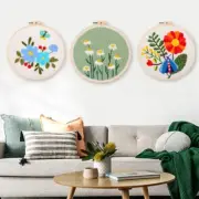 Flower Punching Needlle Embroidery Set with Instruction Pattern Yarn Hoop