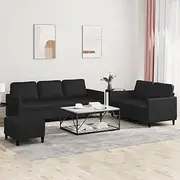 Sofa Set Black Faux Leather with Cushions, Living Room Couch, Sofas Sectional, Modular Furniture Concept, Ideal for Lounges and Salas