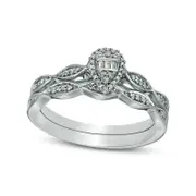 0.13 CT. T.W. Composite Natural Diamond Pear-Shaped Frame Bridal Engagement Ring Set in Sterling Silver