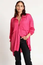 NEW OneTeaspoon ONE TEASPOON Womens Shocking Pink Jacquard Longline Shirt