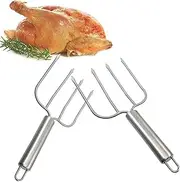 Stainless Steel Turkey Forks - 2 Pcs Meat Poultry Lifters, Easily Transfer Roasted Turkey or Ham, Meat Claw Holder Slicer Tool for BBQ or Thanksgiving