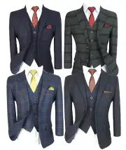 Boys English Check Suit Kids Checked Plaid Page Boy Wedding Prom Communion Suit