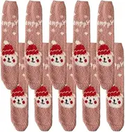 [Jaksairos] Christmas Slipper Socks 5/10 Packs Winter Coral Fleece Socks Cozy Snug Footwear Fluffy Cartoon Embroidery Socks