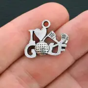 BULK 30 Golf Charms Antique Silver Tone I Heart Golf - SC4188