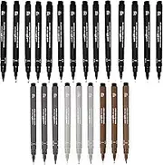 Uni Pin Fineliner Drawing Pen - Black/Dark Grey/Light Grey/Sepia Ink (Pack of 23)