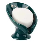 Soap Dish, Ceramic Soap Holder Self Draining Marble Look Leaf-shape Soap Dishes For Bathroom,green