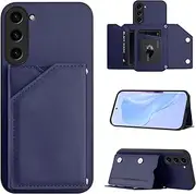 Case Compatible with Samsung Galaxy S23 FE [PU Leather + Shell + Card Holder] 2 in 1 Magnetic Clasp Kickstand Cover Blue