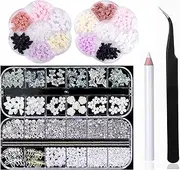 TONOKAILS Nail Rhinestones Set, Nail Crystal Nail Art Gems Nail Crystals Clear Rhinestones Mix Sizes Crystal Rhinestones + 1 Pcs Rhinestone Picker Dotting Pen + 1 Pick Up Tweezer