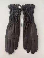 OROTON Fox Trot Leather Gloves - Chocolate Brown - S7- NEW With Tags