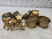 NOS Lot Of 9 Vintage Brass Gold Metal BOW Napkin Rings Rope Hammered Cuff NWT