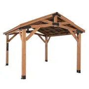 Backyard Discovery Norwood 4.3m x 3.7m Cedar Wood Outdoor Patio Gazebo with Hardtop Galvanised Steel Peak Roof and PowerPort