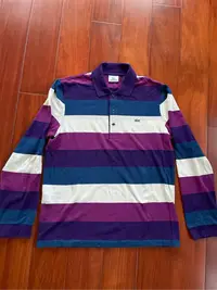 在飛比找Yahoo!奇摩拍賣優惠-LACOSTE  藍紫條紋polo衫 男裝 3號