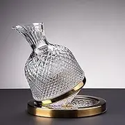 Hbluefat Wine Decanter Set,50 Oz Red Wine Decanter Set 360 Rotation, Thickened Crystal Glass Rotating Decanter for Wine Liquor Drinker Gifts (Golden)