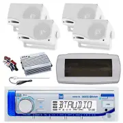 Dual Bluetooth Marine Radio,Cover,Antenna,Amp w/Kit, 4x 3.5'' 200W White Speaker