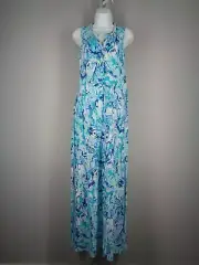 Lilly Pulitzer Essie Maxi Dress Sz XS Elephant Appeal Tropical Turquoise Smocked