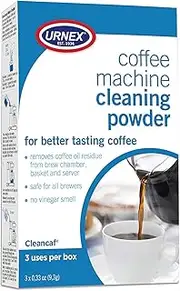 Urnex Coffee Maker and Espresso Machine Cleaner Cleancaf Powder - 3 Packets - Safe On Keurig Delonghi Nespresso Ninja Hamilton Beach Mr Coffee Braun