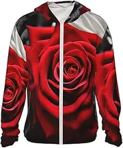 [LHBWCVN] UPF 50+ Light Jacket Full Zip Sun Protection Hoodie for Women Men Long Sleeve Black White and Red Roses Sun Shirts