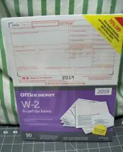 Office Depot W-2 Inkjet/Laser Tax Forms 2019 Taxes 2-Up 6-Part 50-PK Staples W2