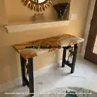 Solid White Epoxy Console Slab, Wooden Epoxy End Hallway Table Slab Top Decors
