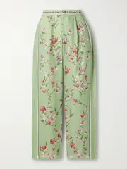 [Agua by Agua Bendita] Agua by Agua Bendita - Florecer Honeysuckle Pleated Embroidered Floral-print Linen Tapered Pants - Green - small small Green