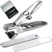 Nail Clippers with Catcher No Splash, Azymi Large Toe Nail Clippers for Thick Nails Heavy-duty 3Pcs Set Manicure & Pedicure Tools, Thick Nail Cutter Wide Jaw Blade/Sharp Edge/Safety Lock