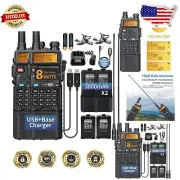 Compact UV-5R High Power Two Way Radio Kit with Earpiece & USB Charger, 2 Pack