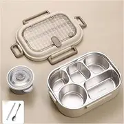 Portable Lunch Box with Compartments Stainless Steel Heatable Divided Portable Lunch Box and Soup Bowl 2000ml/70.3oz