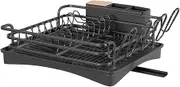 BRIAN & DANY Aluminum Dish Drying Rack, Never Rust Dish Drainer with Removable Cutlery Holder & Cup Holder (Black)