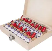 15X 1/2 1/4 inch Router Bits Set Woodworking Tool Cutter Shank Tungsten Carbide,