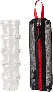 Muloo Camping Spice Kits, Travel Spice Container Bag with 5 Clear Seasoning Bottles Outdoor Spice Jar Kits, Spice Containers, Black