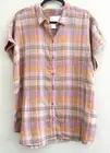 Beachlunchlounge Peasant Top Blouse Shirt Boho Collared Plaid Check Purple XL