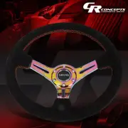 NRG REINFORCED 35CM NEO CHROME SPOKE 3"DEEP DISH SUEDE/RED STITCH STEERING WHEEL