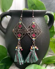 3” Bronze-tone Earring Set Bohemian Retro Drop Dangle New Free Ship B1079