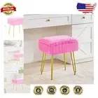 Multifunctional Faux Fur Vanity Stool with Gold Legs - Chic Storage Solution