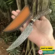 Rare Collection Fixed Blade Knife Knives Damascus Steel Antlers Handle Outdoor